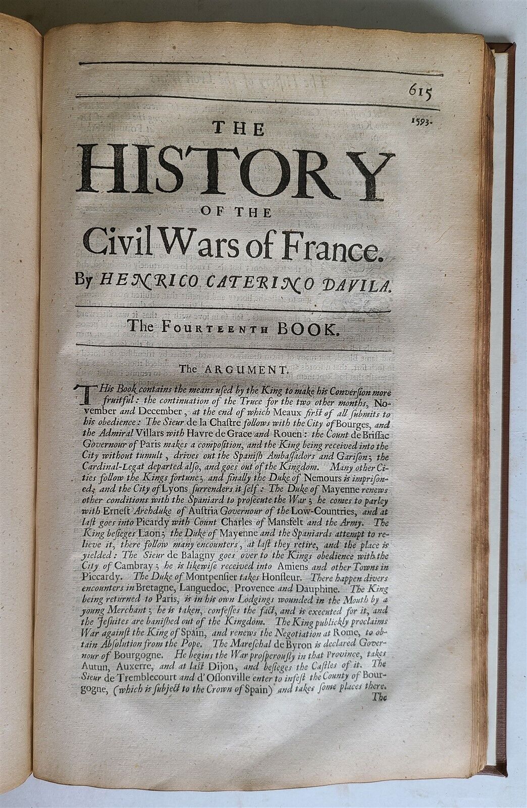 1678 HISTORY of CIVIL WARS of FRANCE by ENRICO DAVILA antique FOLIO in ENGLISH