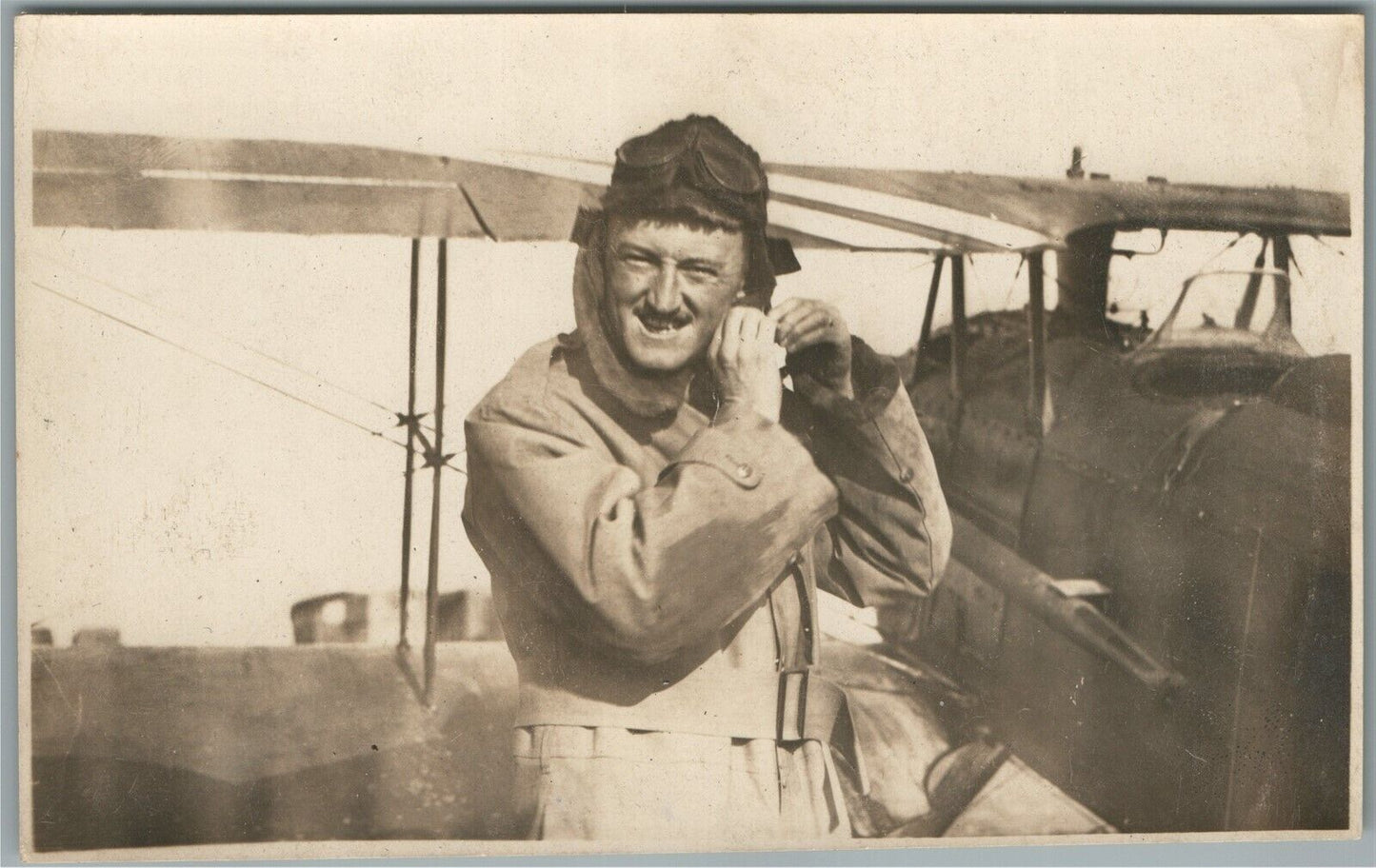 EARLY AVIATION AIRPLANE BIPLANE PILOT ANTIQUE REAL PHOTO 3 by 5"
