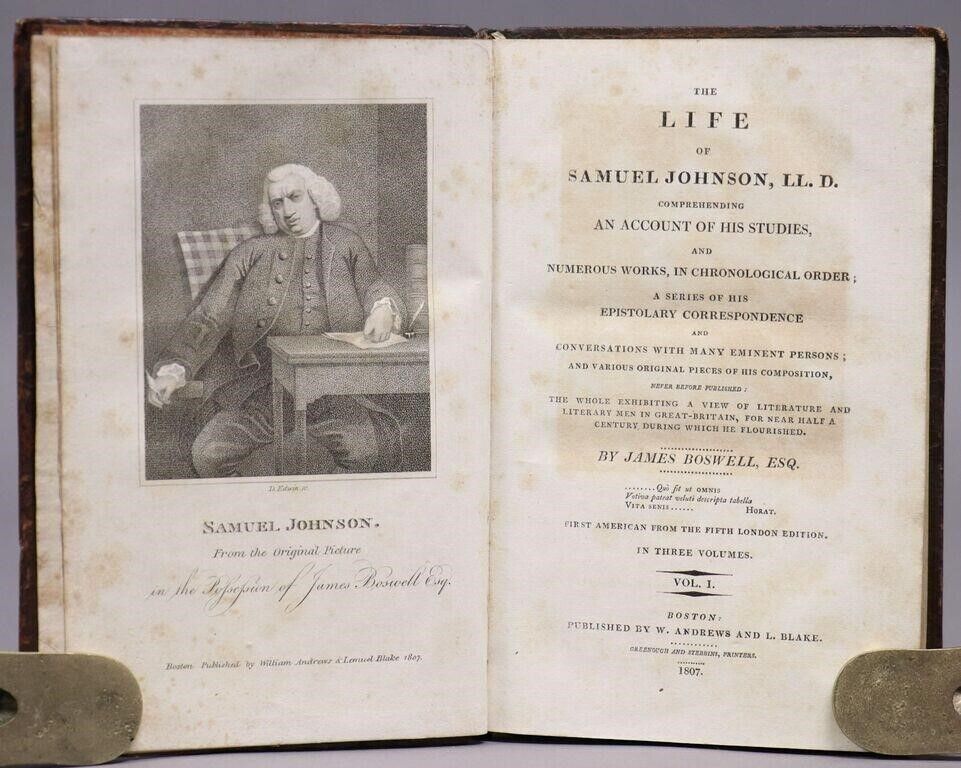 1807 LIFE OF SAMUEL JOHNSON by JAMES BOSWELL 3 VOLUMES SET antique BOSTON