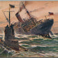 NAVAL BATTLE w/ SUBMARINE GERMAN ANTIQUE POSTCARD