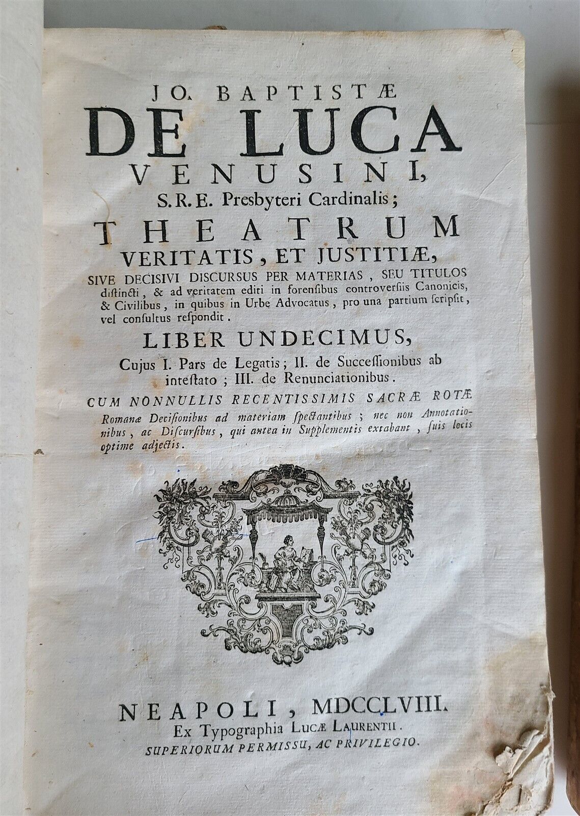 1758 Theatrum veritatis by J.B.de Luca. antique VELLUM BOUND 2 FOLIO VOLUMES