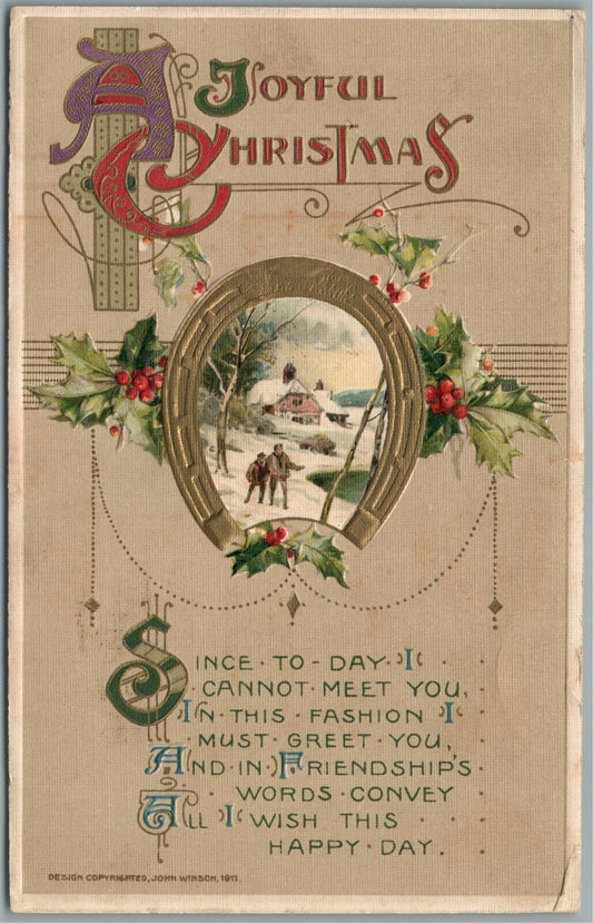 JOYFUL CHRISTMAS JOHN WINSCH 1911 ANTIQUE POSTCARD