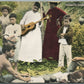 HAWAIIAN ISLANDERS MAKING POI ANTIQUE POSTCARD HI