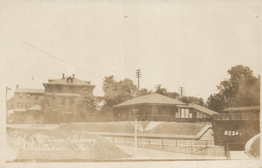 CHRISTIANA PA RAILROAD STATION RAILWAY DEPOT ANTIQUE REAL PHOTO POSTCARD RPPC