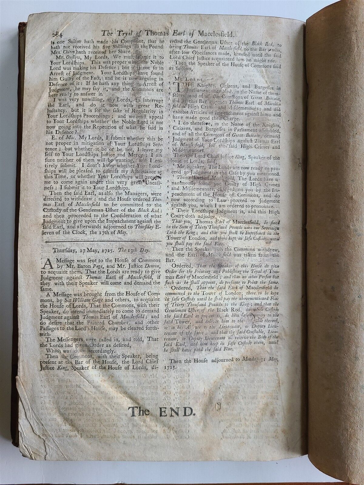 1725 ENGLISH LAW BOOK tryal of Thomas Earl of Macclesfield antique folio