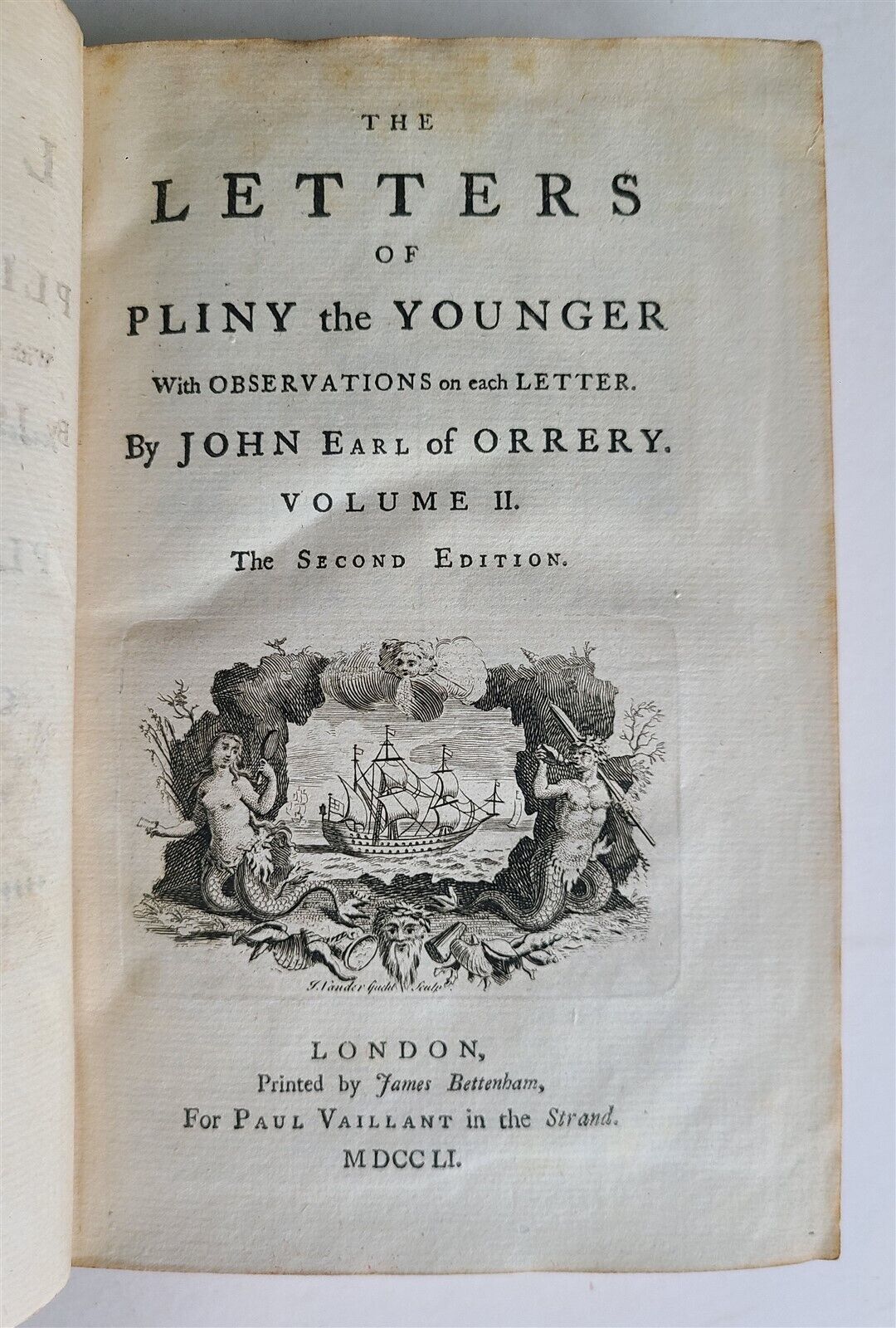 1751 Letters of Pliny the Younger addressed to Charles Lord Boyle 2 vols antique