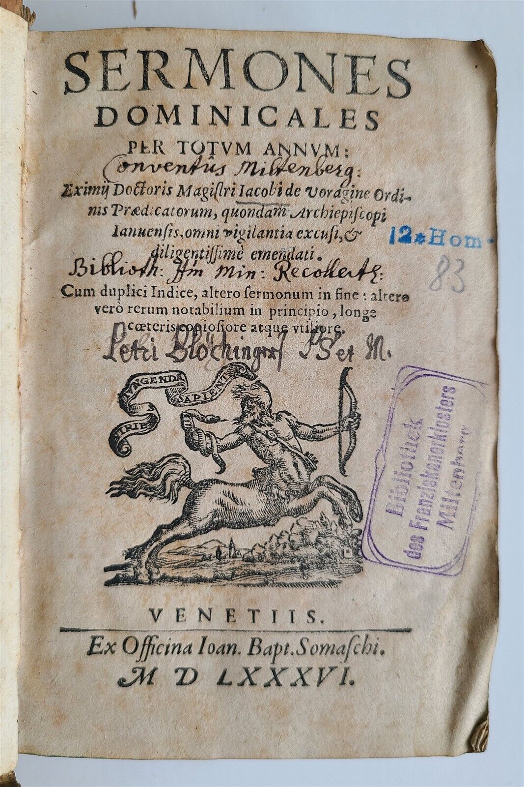 1586 Sermones Dominicales per Totum Annum antique PIGSKIN Jacobus de Voragine