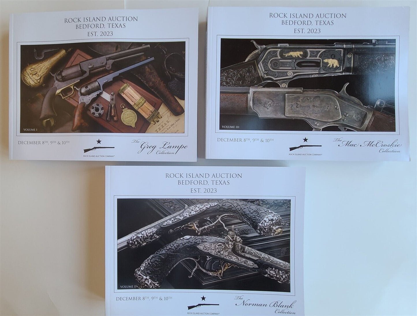 Lot of 3 December 2023 ROCK ISLAND AUCTION FIREARMS WEAPON MILITARIA CATALOGS