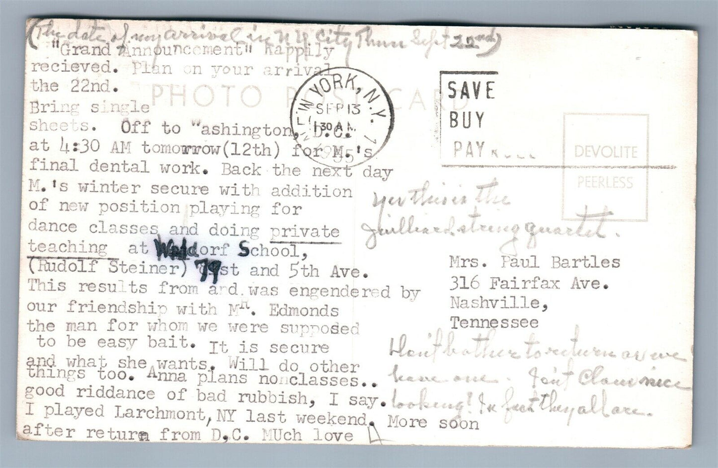 VIOLIN QUARTET VINTAGE REAL PHOTO POSTCARD RPPC