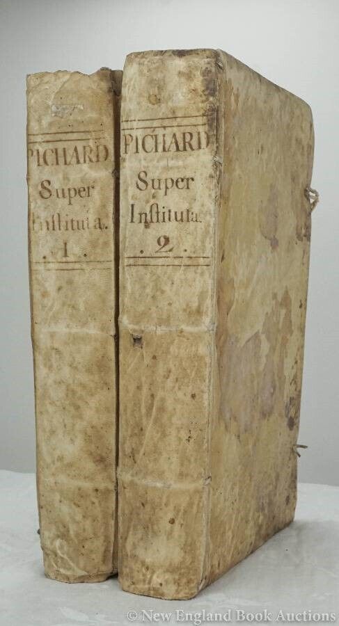 1671 LAW BOOKS 2 FOLIO VOLUMES Institutionum Imperatoris antique VELLUM BOUND