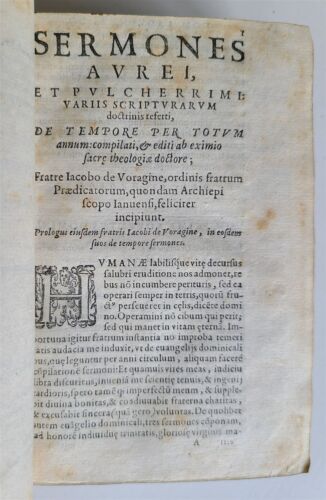 1586 Sermones Dominicales per Totum Annum antique PIGSKIN Jacobus de Voragine