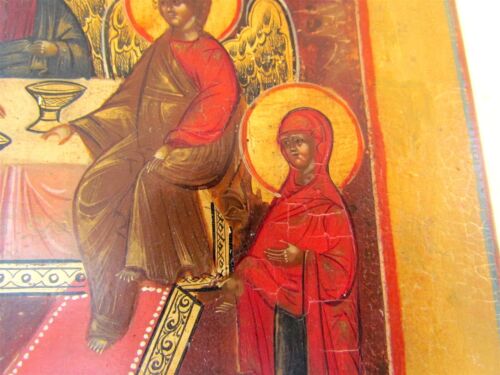 RUSSIAN ICON of OLD TESTAMENT TRINITY 19th CENTURY antique HAND PAINTED