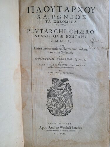 1599 PLUTARCH 2 volumes antique 16th CENTURY LARGE FOLIO in GREEK & LATIN